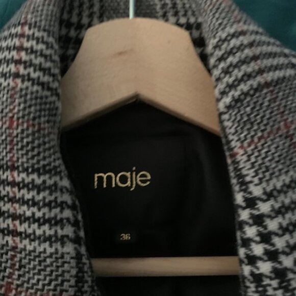 Very warm, long Prince of Wales style coat by Maje, size T1 (36) | US size 4 - Picture 5 of 5